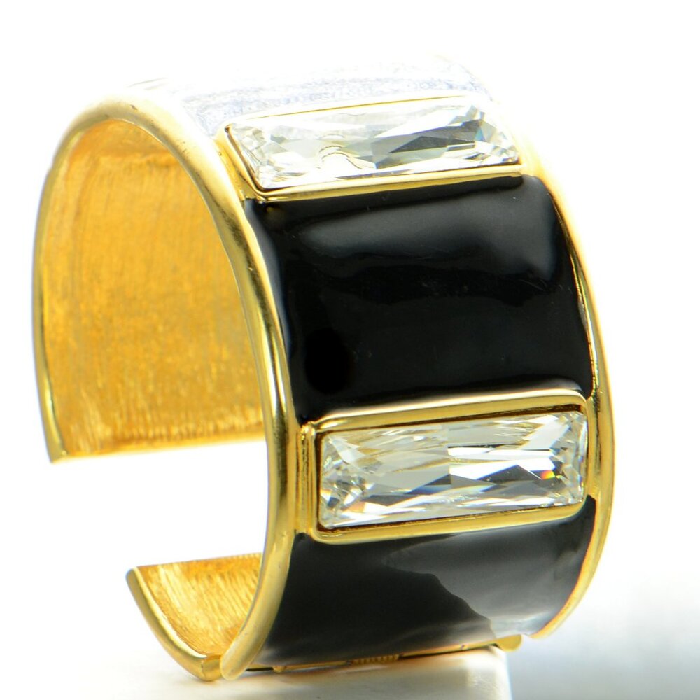 Kenneth Jay Lane Kjl Black Enamel Crystal Bracelet - image 5